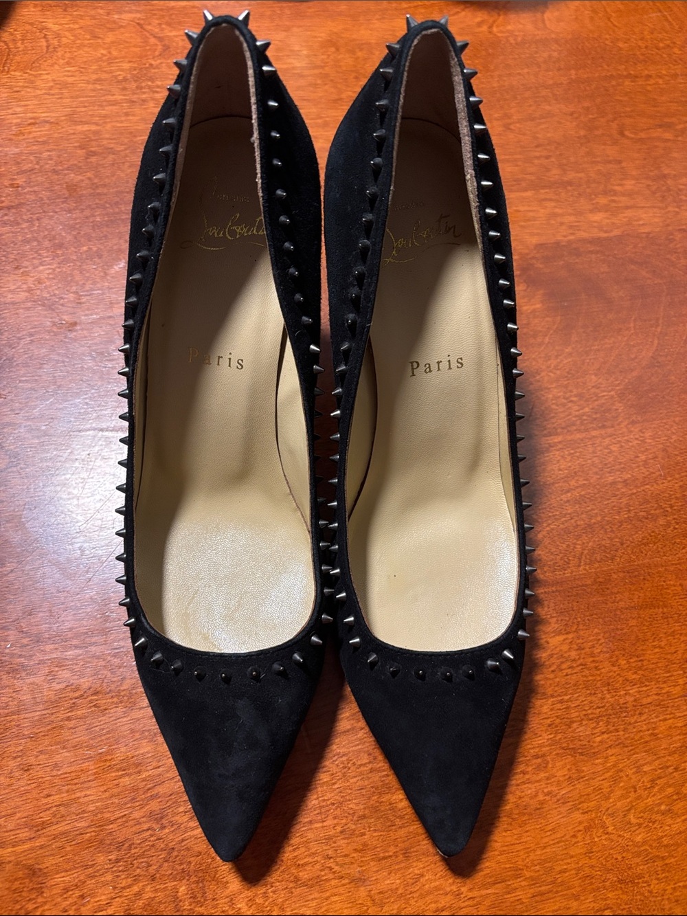 Christian Louboutin Black Suede Pointed Toe Studded Flats